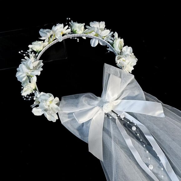 Flower Crown Headband Bridal Veil Floral Wreath for Weddings and Parties